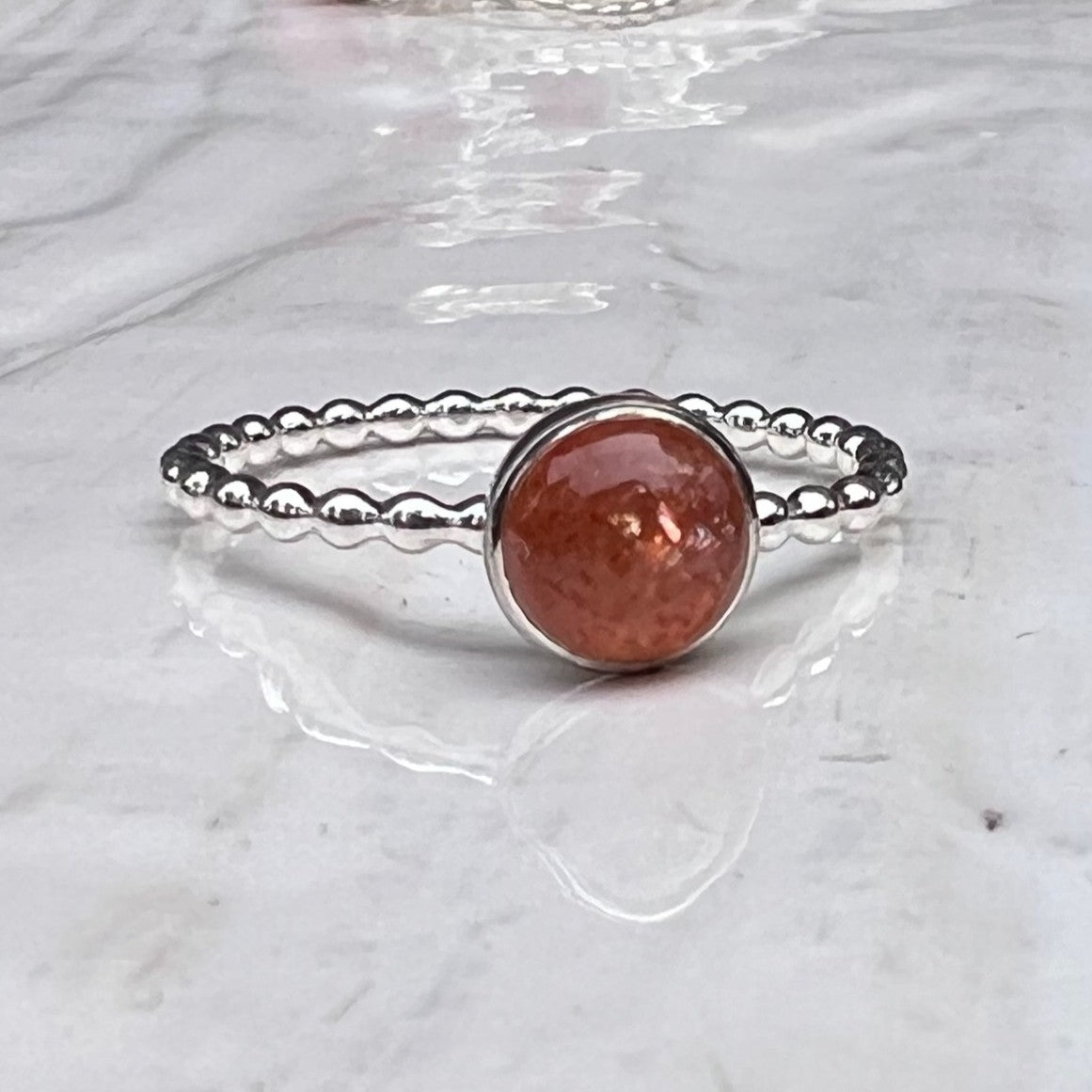 Large Sunstone Silver Stacking Ring