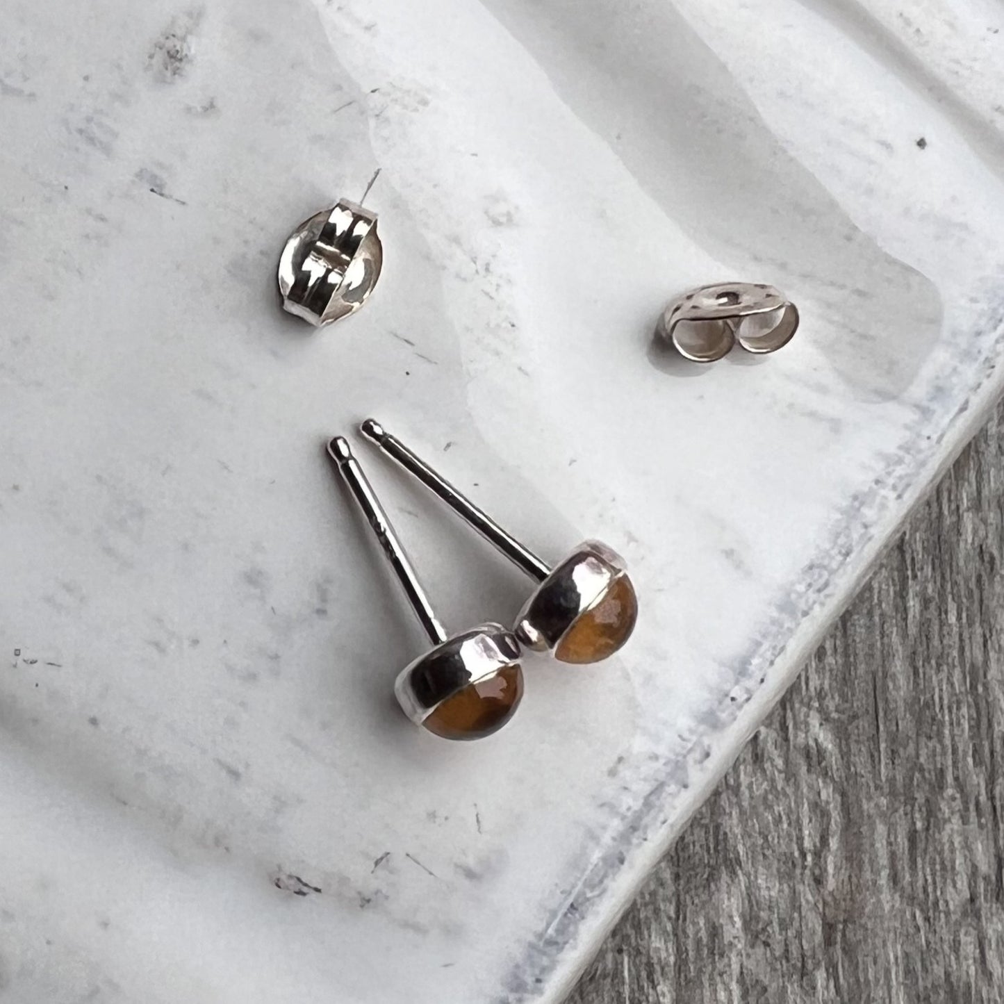 Women's Citrine Stud Earrings in Silver top view