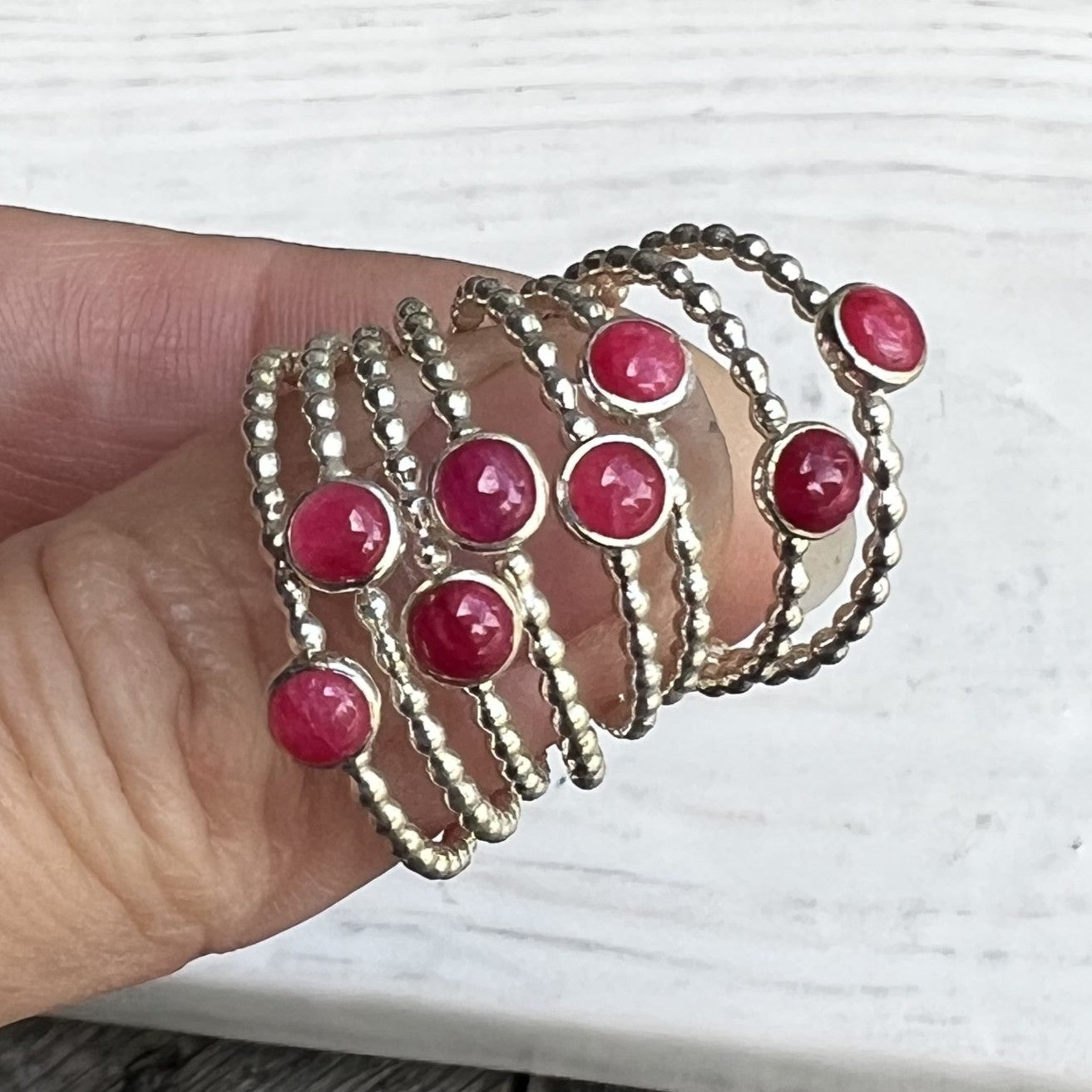 Small Pink Ruby Silver Stacking Ring