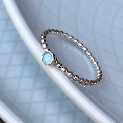 Mini Blue Manmade Simulated Opal Stacking Ring - Trisha Flanagan