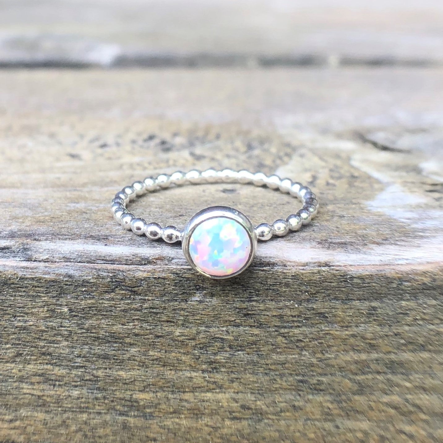 Large Manmade Simulated Opal Birthstone Silver Ring - Trisha Flanagan