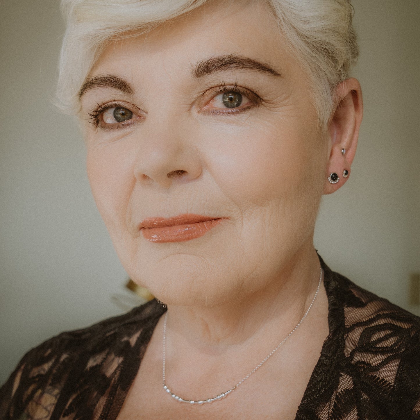 Woman wearing different size Large Gemstone Eyelash Stud Earrings - Trisha Flanagan