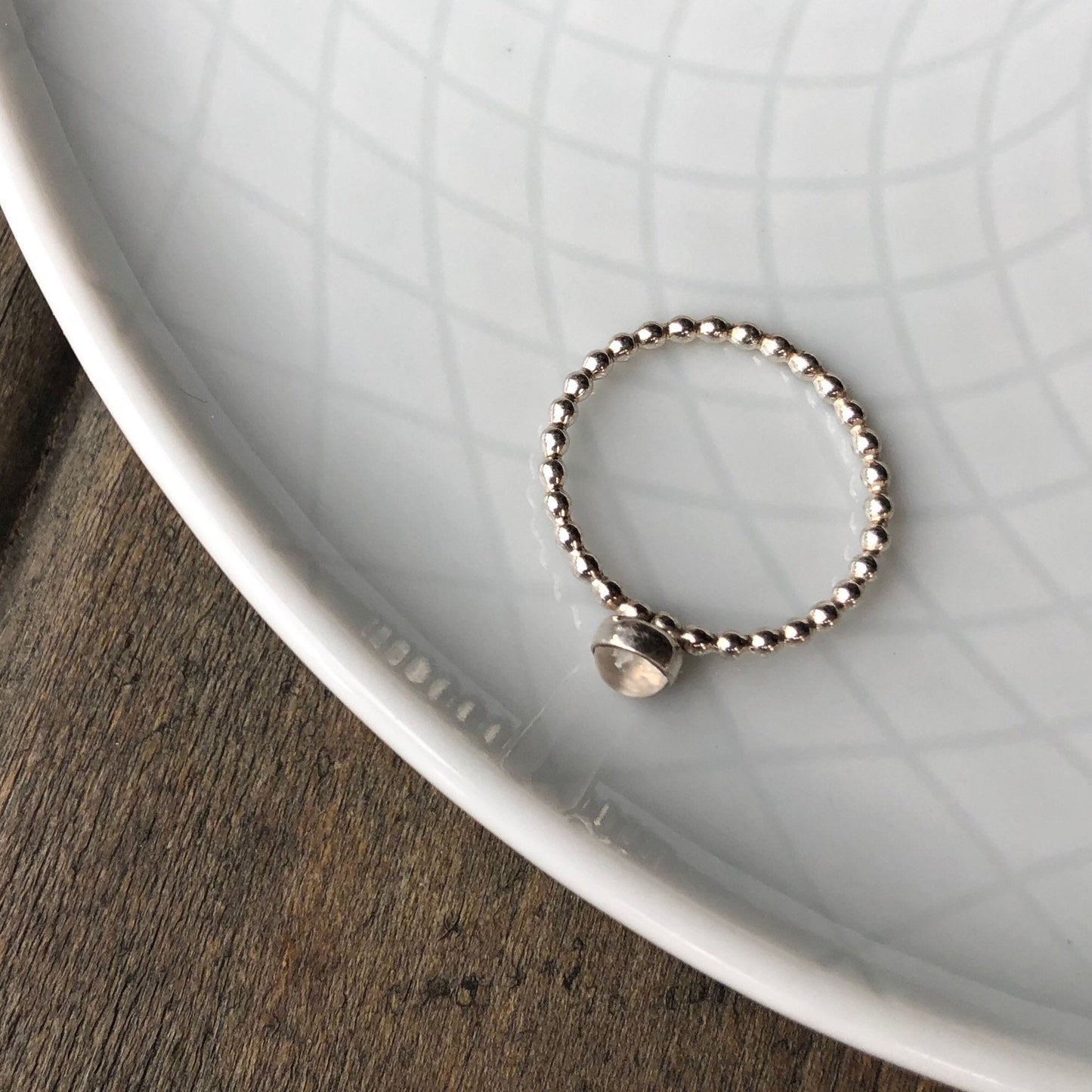 Small White Cat-Eye Moonstone Silver Ring top view - Trisha Flanagan