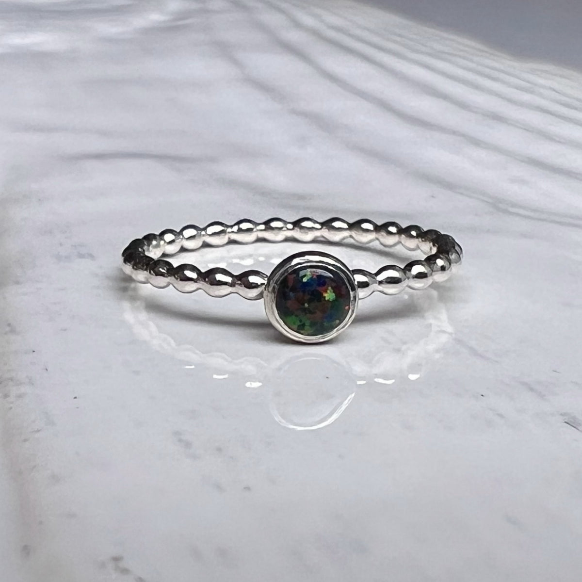 Small Black Opal Stacking Ring