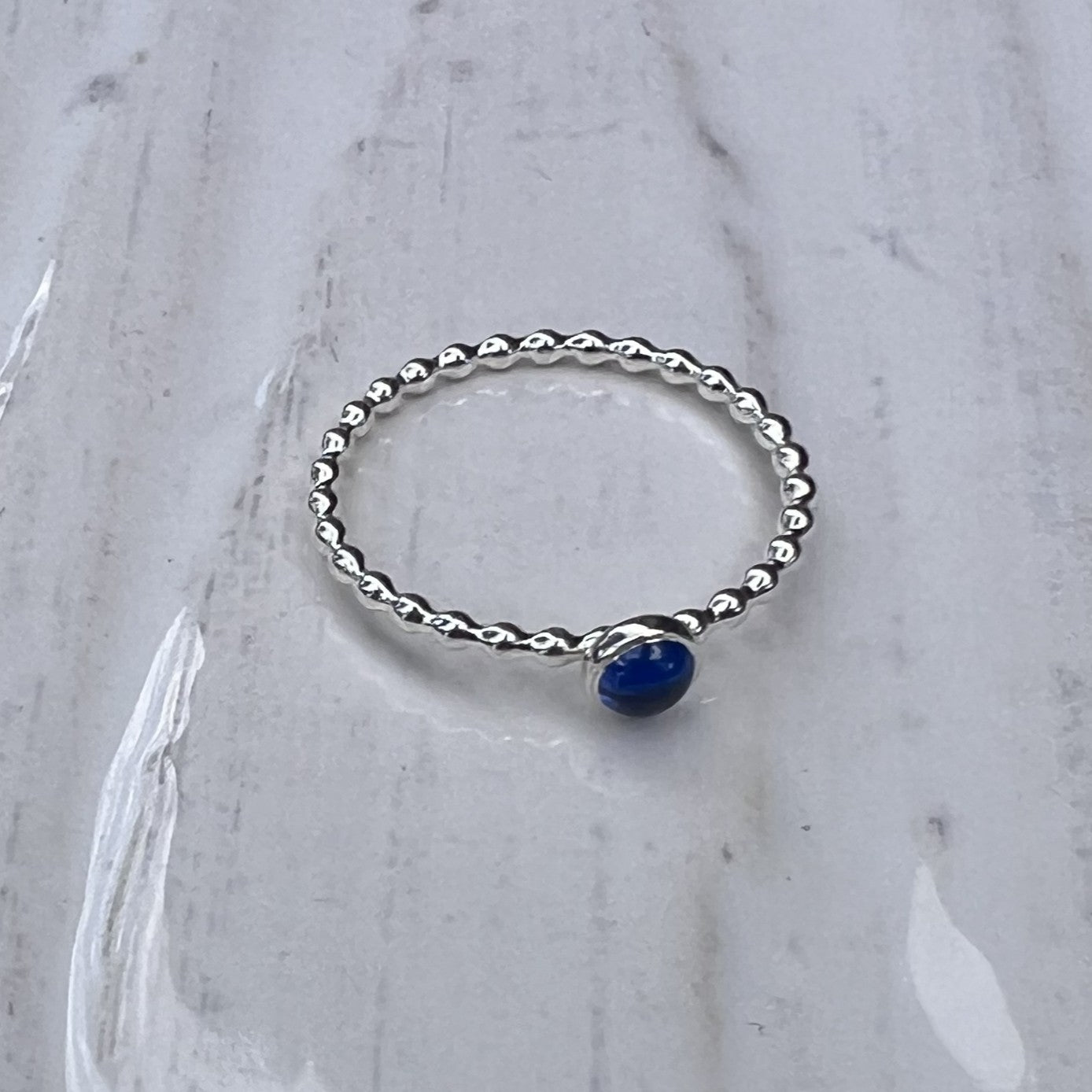Small Lab Sapphire Ring top view