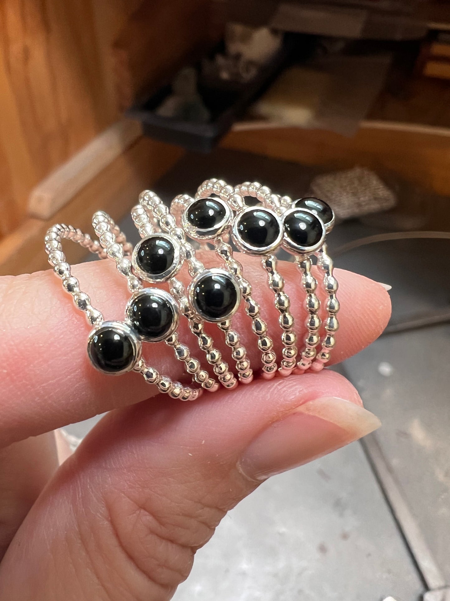 Small Black Onyx Silver Stacking Ring