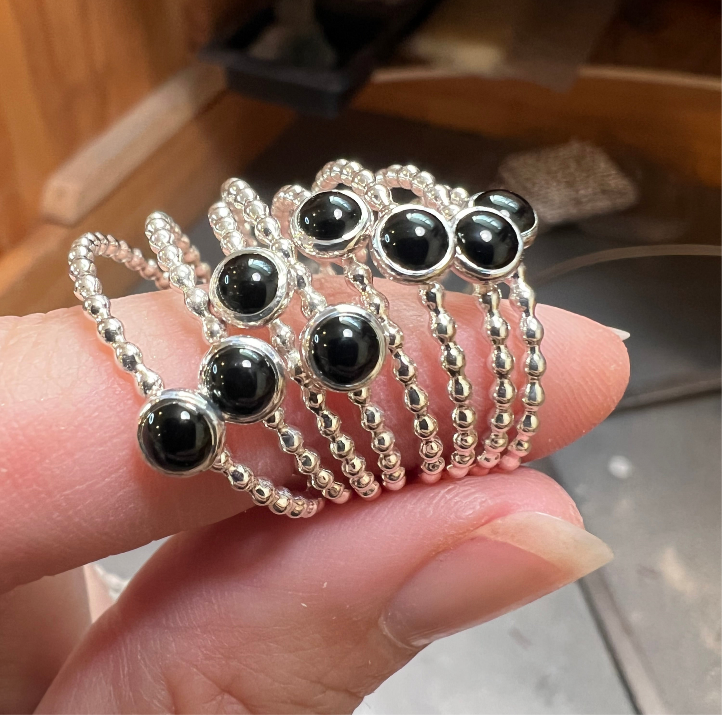 Small Black Onyx Silver Stacking Ring