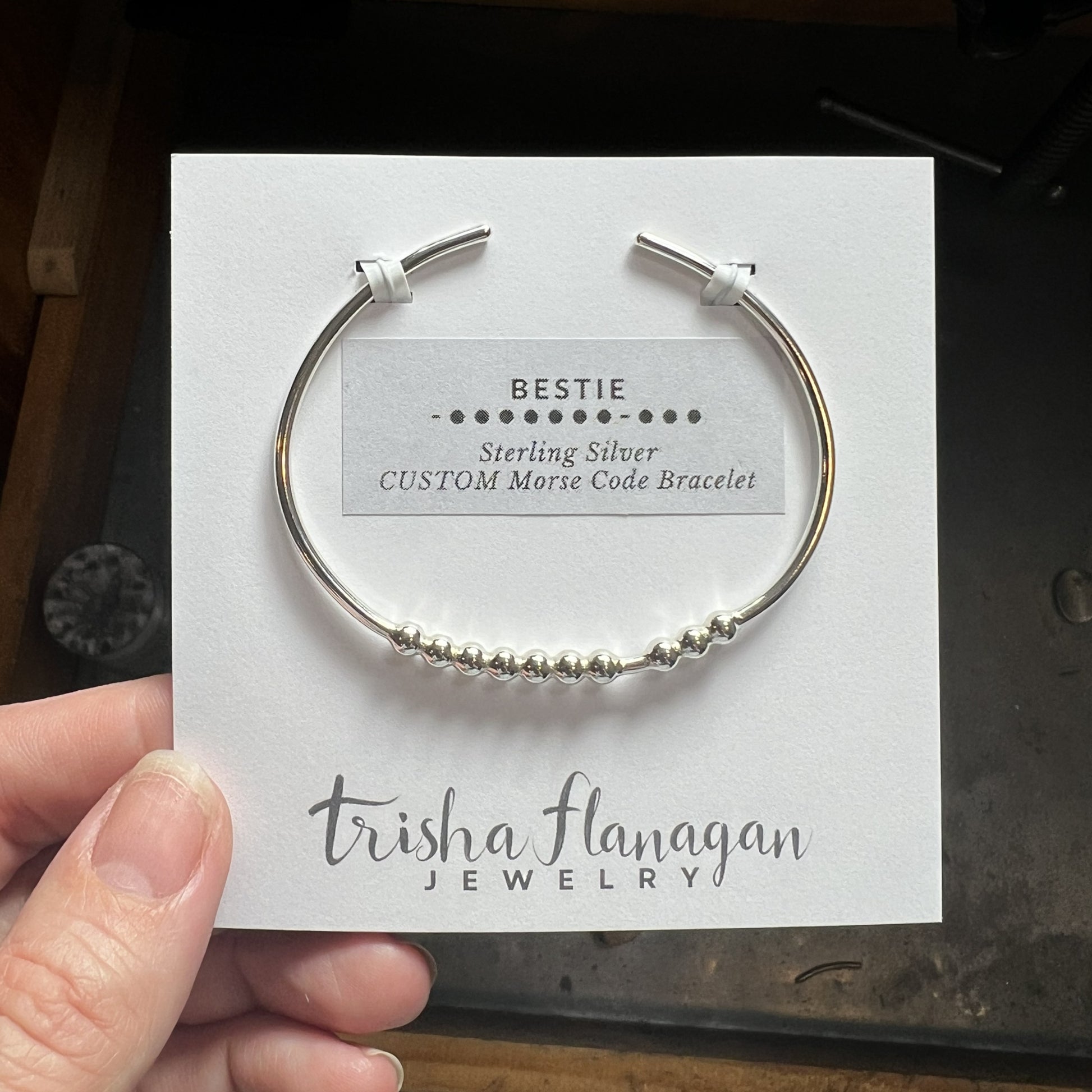 Bestie Morse Code Bracelet on Display Card