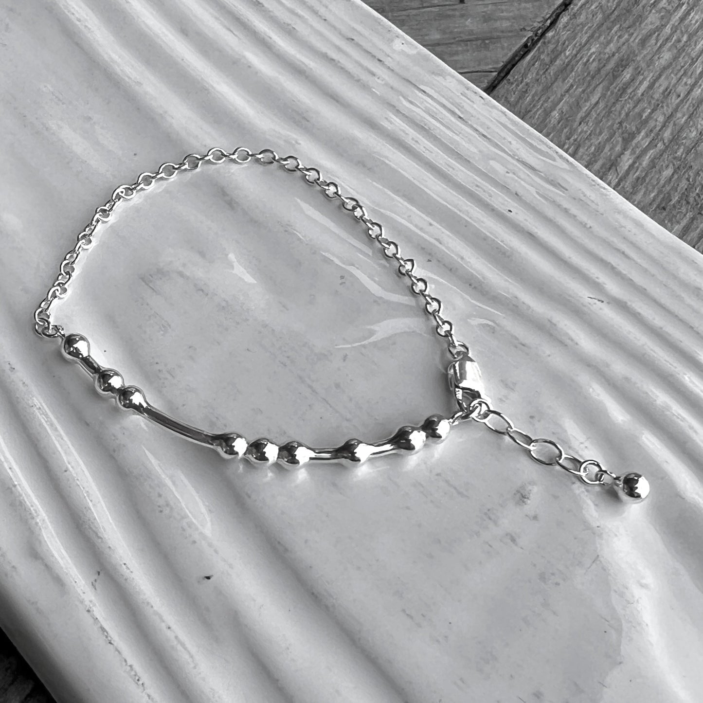Morse Code Chain Bracelet with an inch extender chain with logo charm