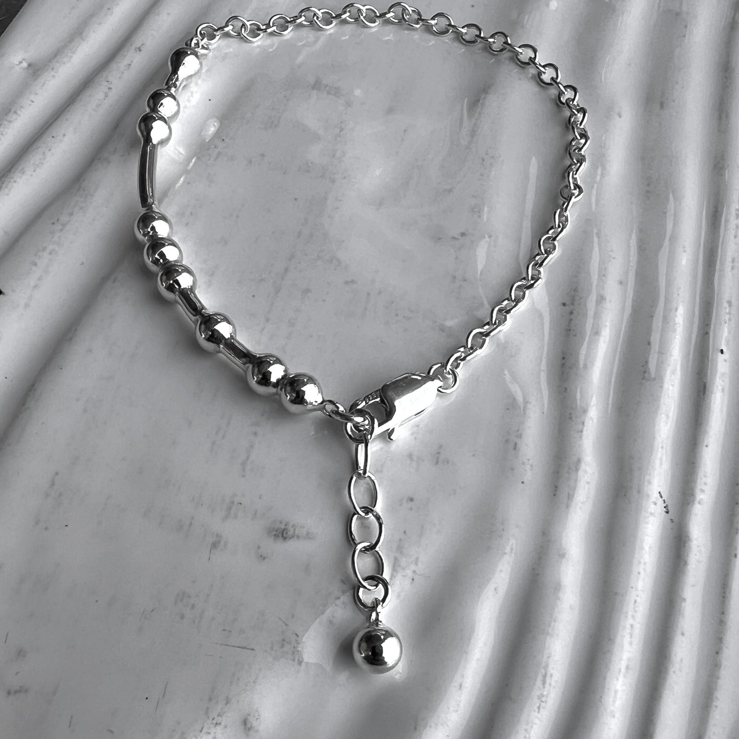 Morse Code Chain Bracelet with Half inch extender chain with bauble charm