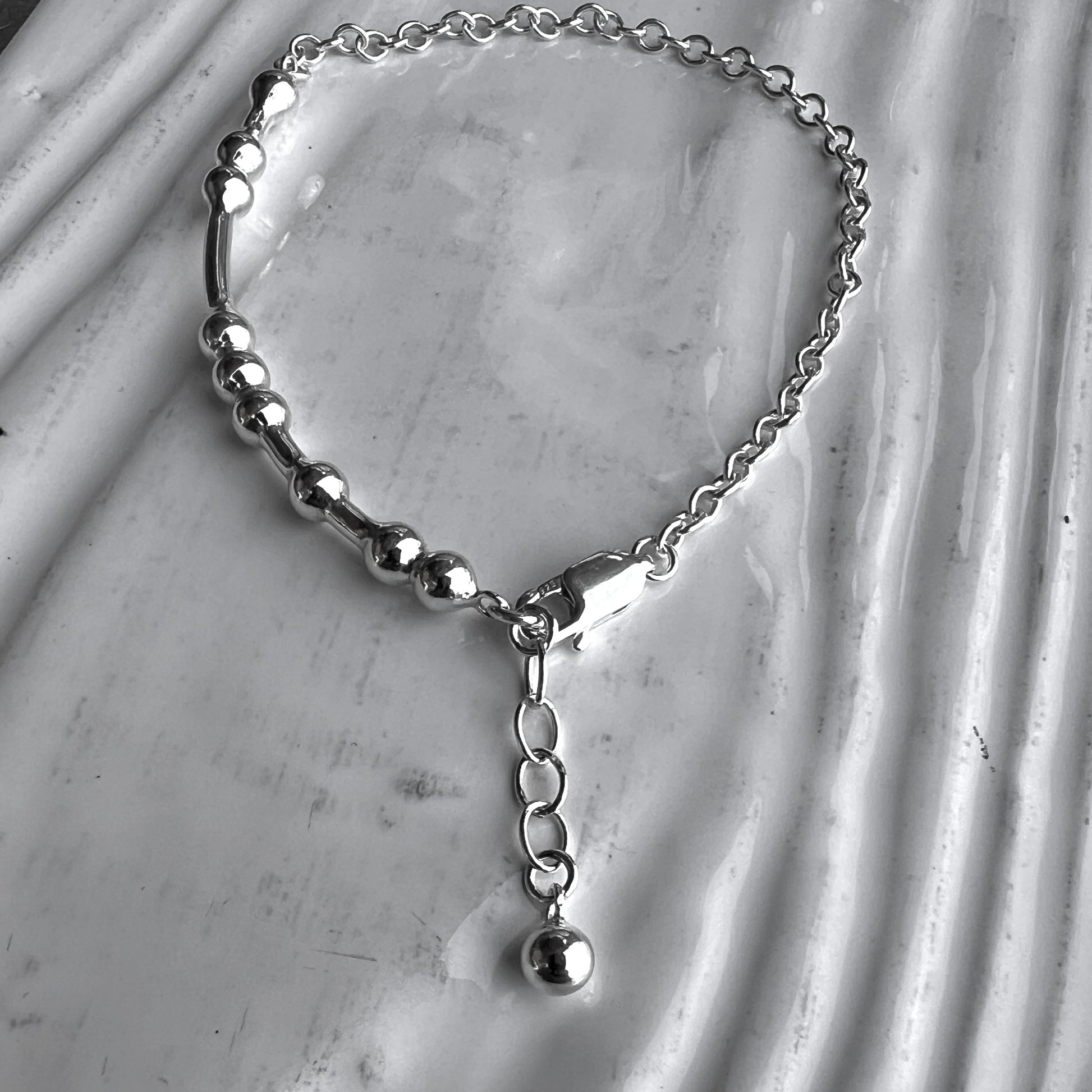 Morse Code Chain Bracelet with Half inch extender chain with bauble charm