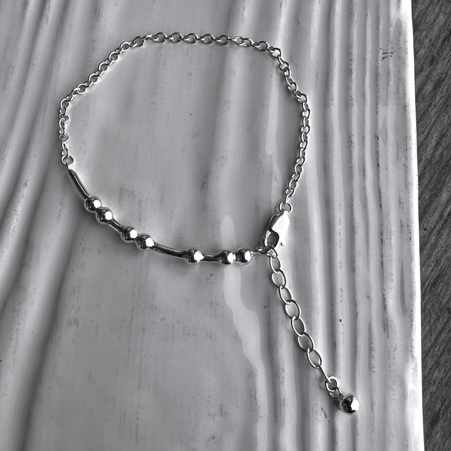 Morse Code Chain Bracelet with an inch extender chain with bauble charm