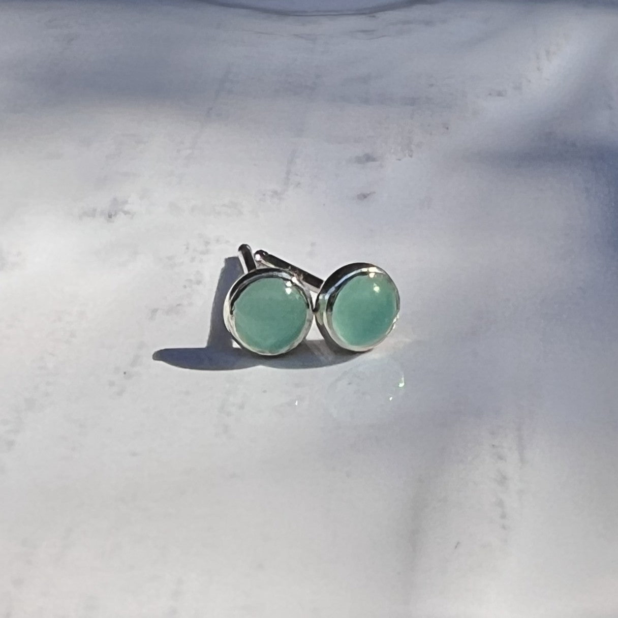Chrysoprase Earrings in the sunlight