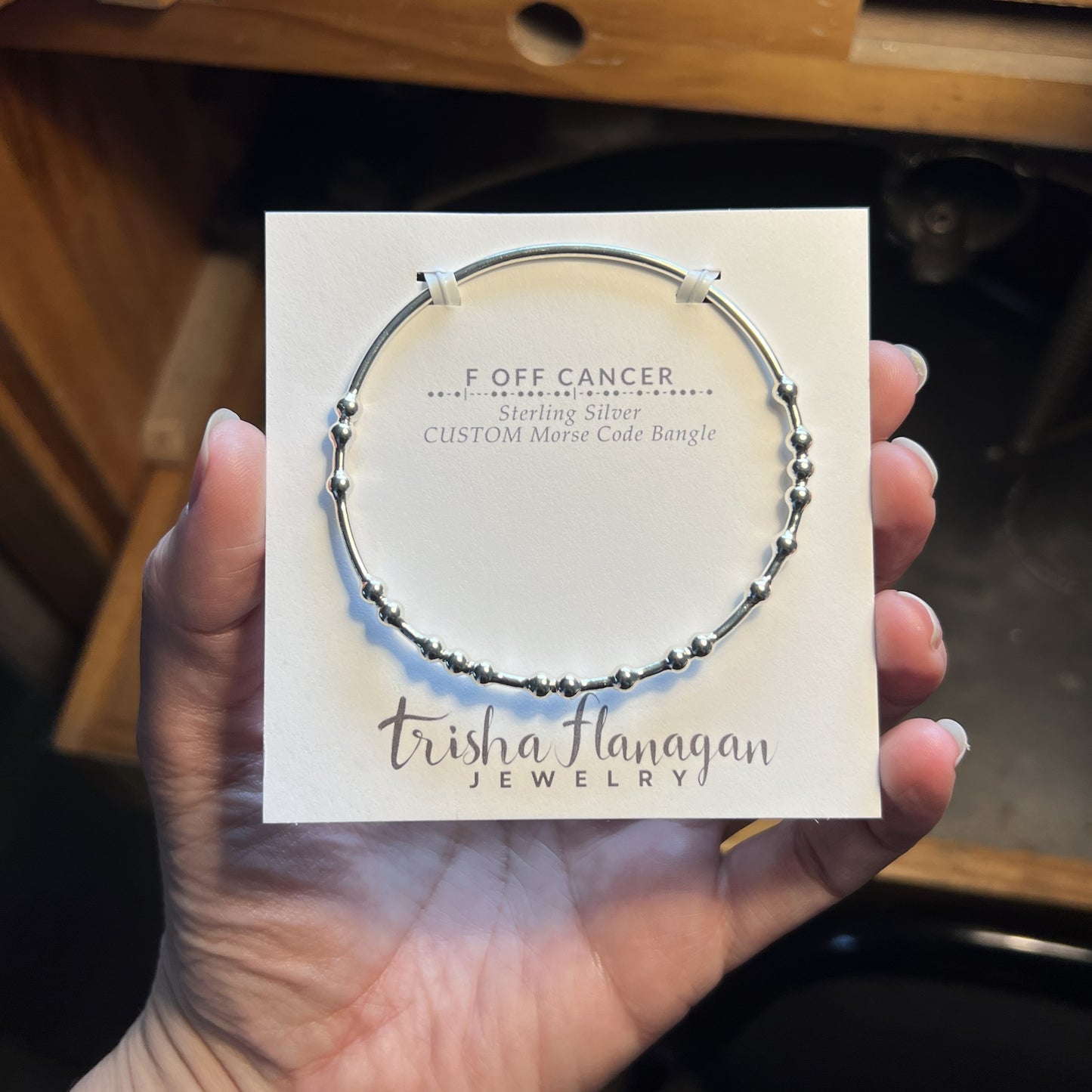 F OFF CANCER Silver Bangle