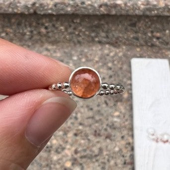 Large Sunstone Silver Stacking Ring