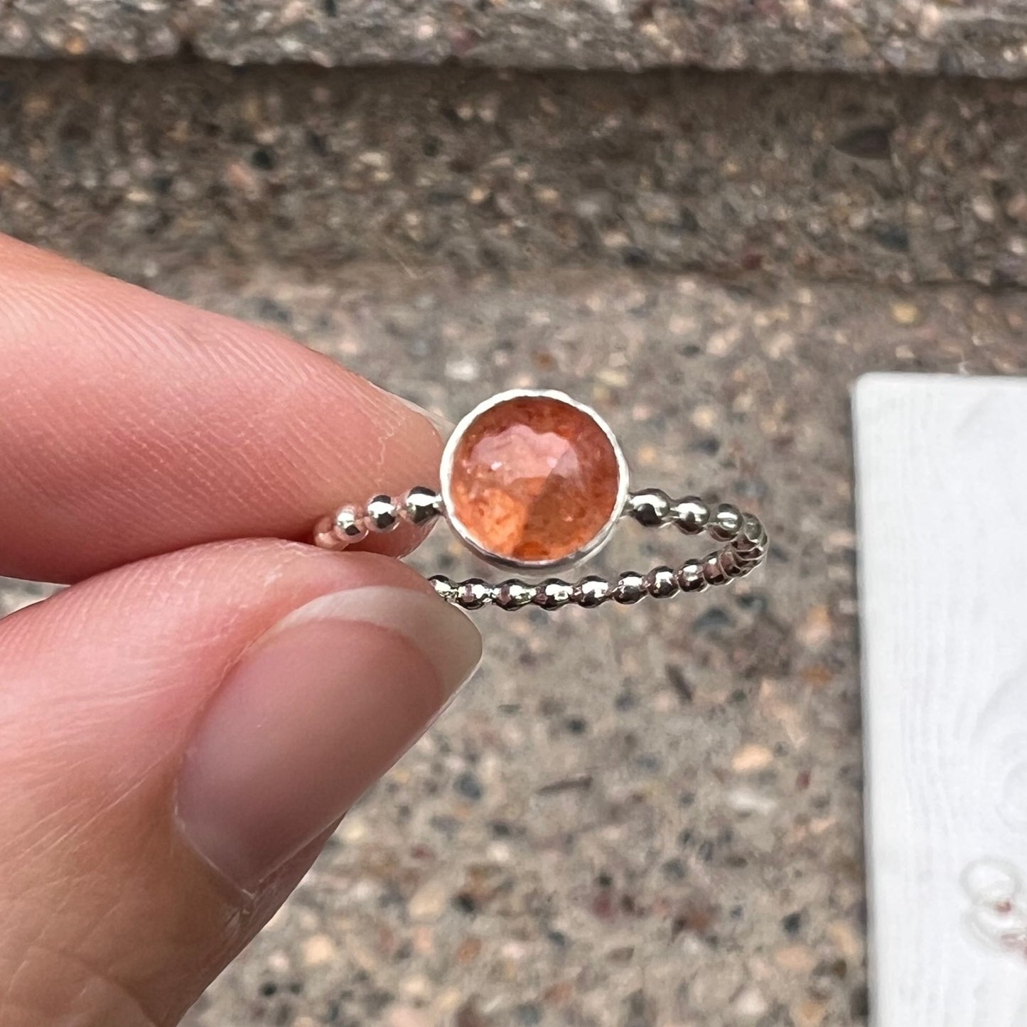 Large Sunstone Silver Stacking Ring
