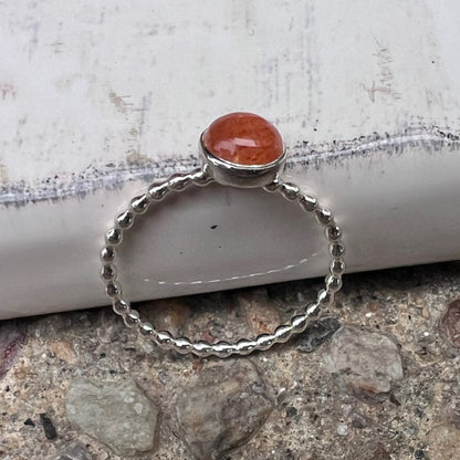 Large Sunstone Silver Stacking Ring