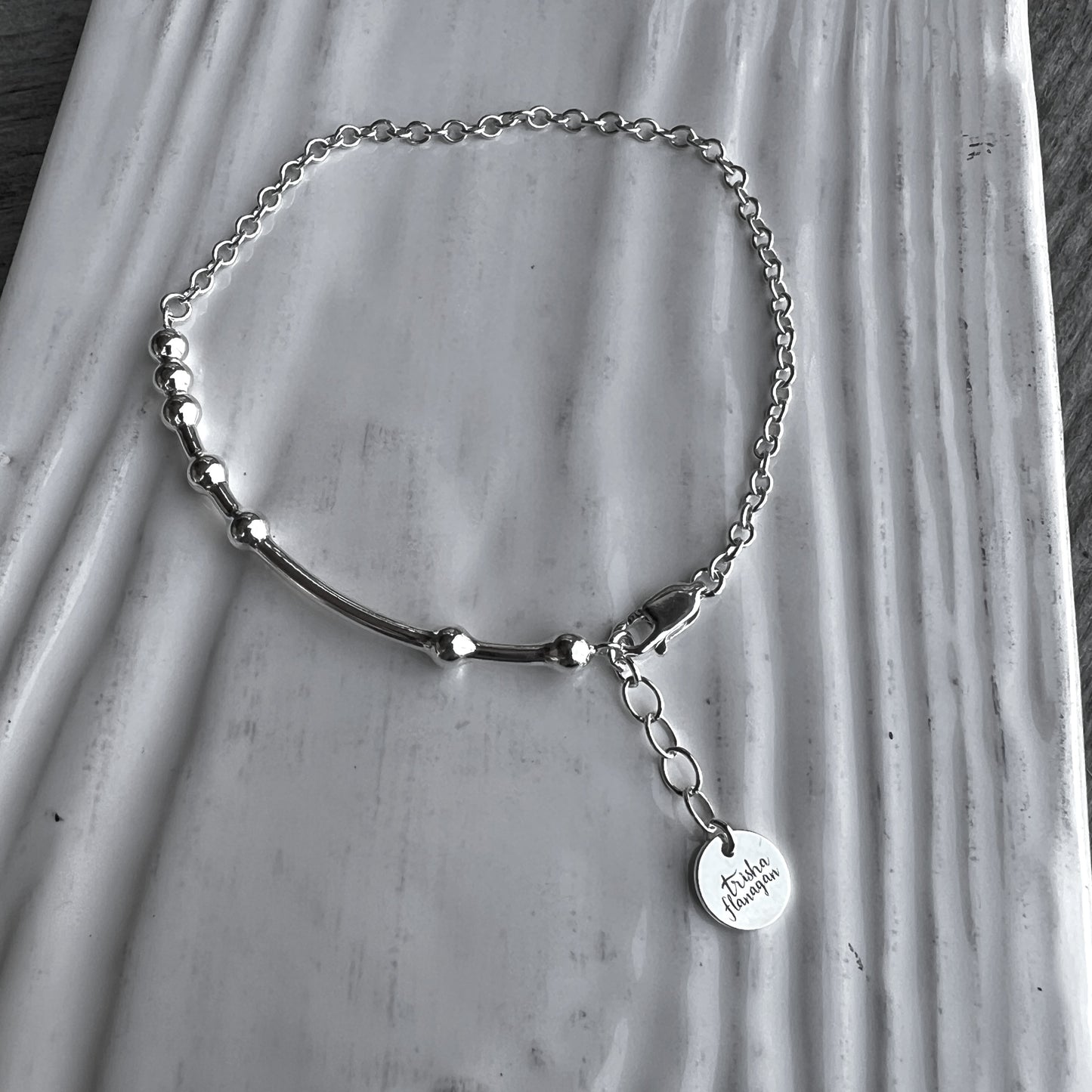 Morse Code Chain Bracelet with Half inch extender chain with logo charm
