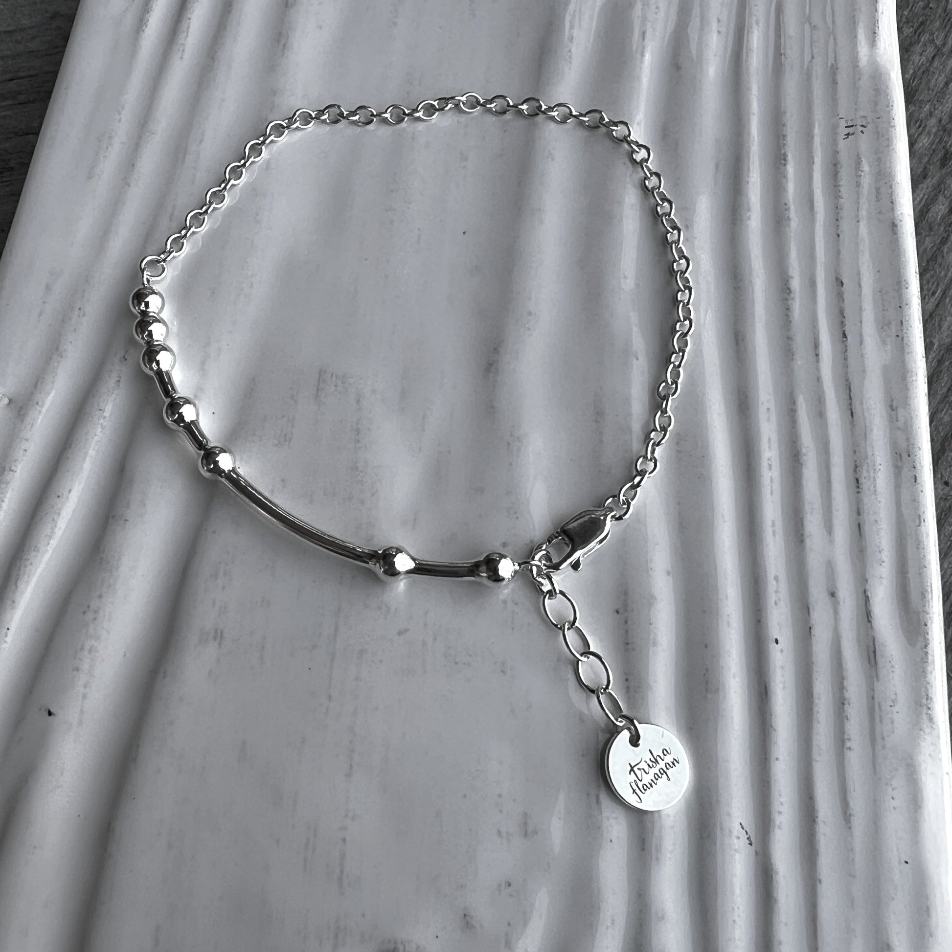 Morse Code Chain Bracelet with Half inch extender chain with logo charm