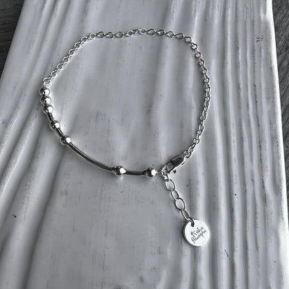 Morse Code Chain Bracelet with Half inch extender chain with logo charm