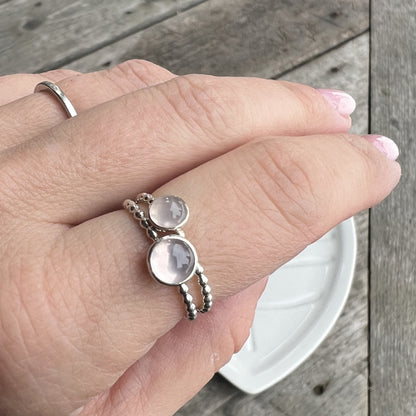 Large Rose Quartz Silver Ring