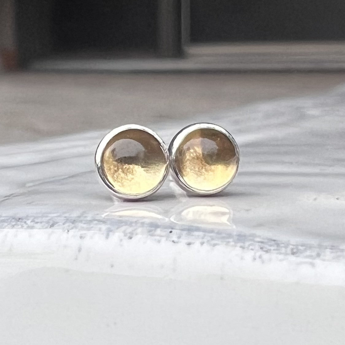 Women's Citrine Stud Earrings in Silver front view