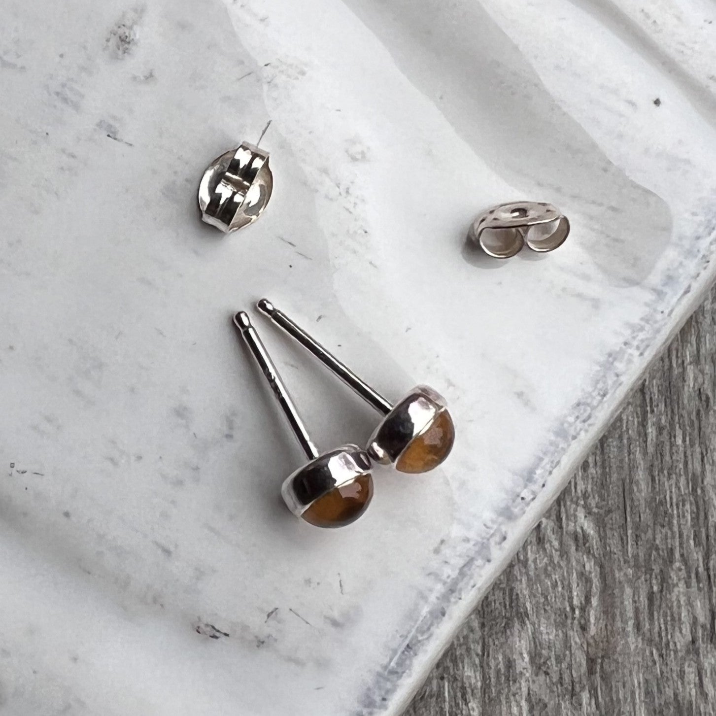 Women's Citrine Stud Earrings in Silver top view