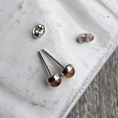 Women's Citrine Stud Earrings in Silver top view