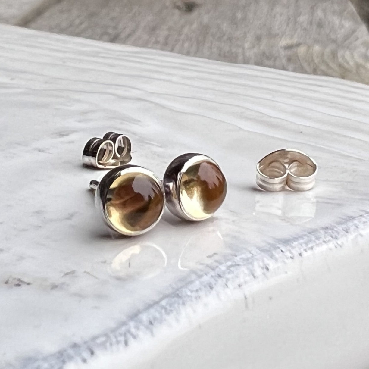 Women's Citrine Stud Earrings in Silver with earring backings