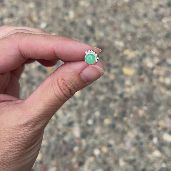 Holding Chrysoprase Earrings