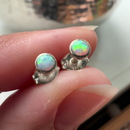 Silver White Opal Stud Earrings
