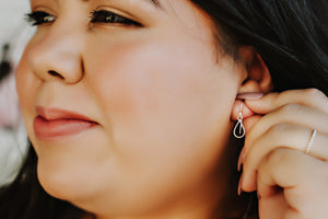 Woman wearing Teardrop Dangle Earrings - Trisha Flanagan