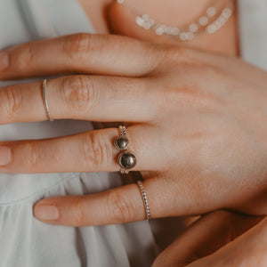 Woman wearing Extra Large Pyrite Silver Statement Ring - Trisha Flanagan