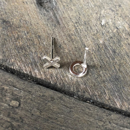 XO Silver Mismatched Earring Studs back of the o - Trisha Flanagan