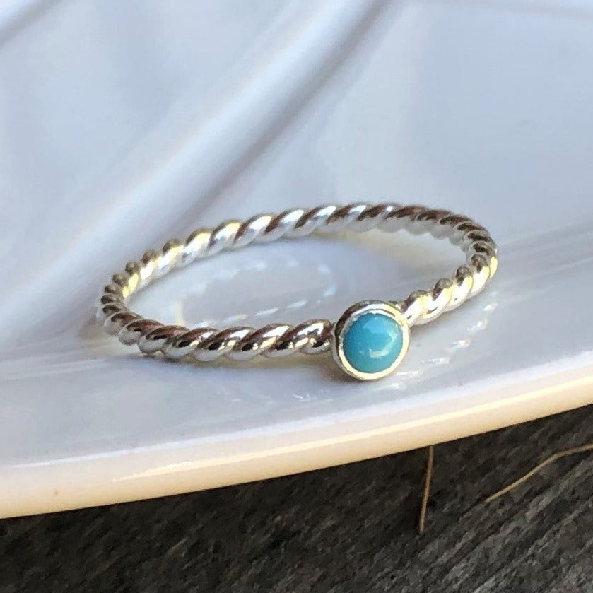 Mini Turquoise Sterling Silver Rope Ring - Trisha Flanagan