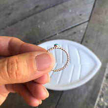 Load image into Gallery viewer, Woman holding a Mini Turquoise Sterling Silver Rope Ring side view - Trisha Flanagan