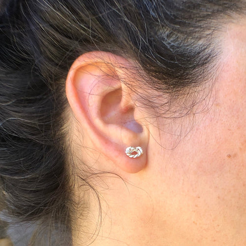 Woman wearing Silver Rope Knot Earrings - Trisha Flanagan