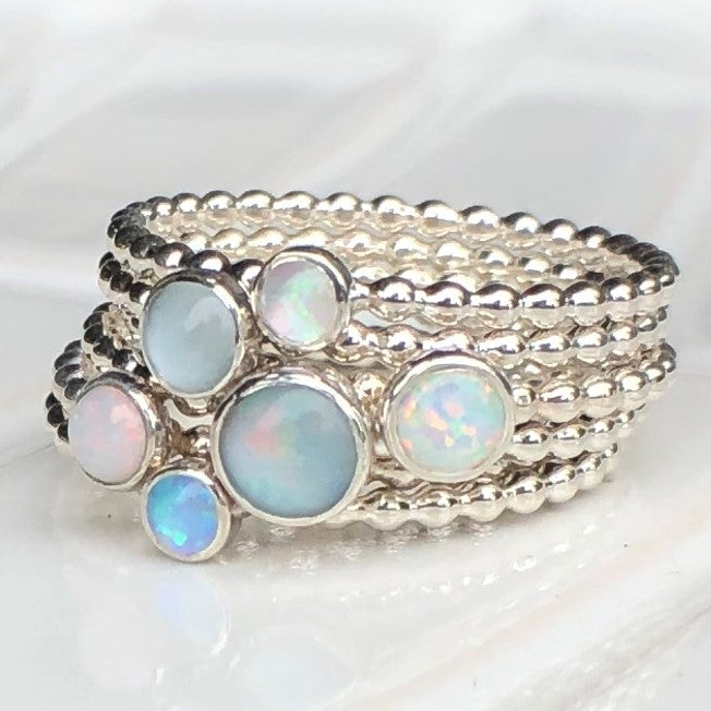 Different size a Manmade Simulated Opals and genuine opal Silver Rings - Trisha Flanagan