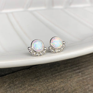 Large Opal Eyelash Stud Earrings - Trisha Flanagan