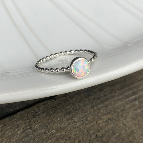Large Manmade Simulated Opal Birthstone Silver Ring - Trisha Flanagan