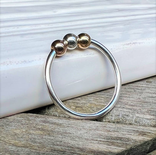 Polished Fidget Ring with silver, yellow gold-filled and rose gold-filled fidget beads - Trisha Flanagan