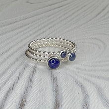 Load image into Gallery viewer, Different Sapphire Silver Rings stacked - Trisha Flanagan