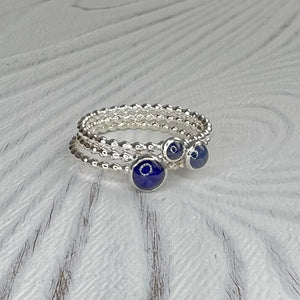 Different Sapphire Silver Rings stacked - Trisha Flanagan