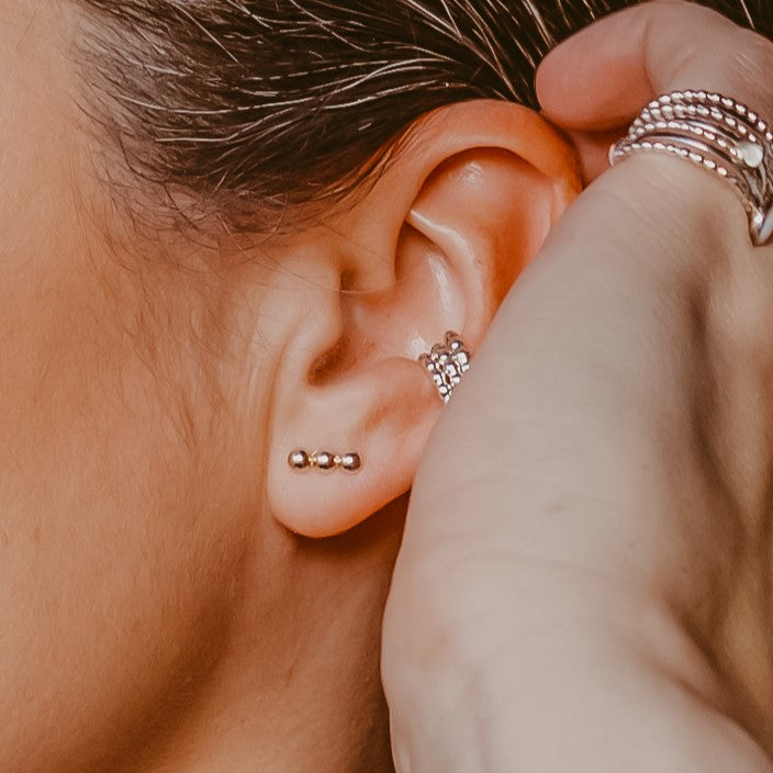 Sterling Silver Triple Dot Line Stud Earrings - Trisha Flanagan