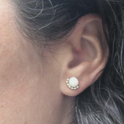 Woman wearing Large Opal Eyelash Stud Earrings - Trisha Flanagan