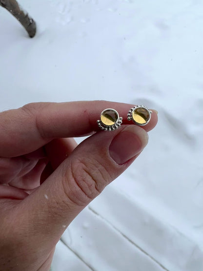 Large Citrine Eyelash Stud Earrings