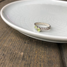 Load image into Gallery viewer, Different size Peridot Silver Stacking Rings stacked - Trisha Flanagan
