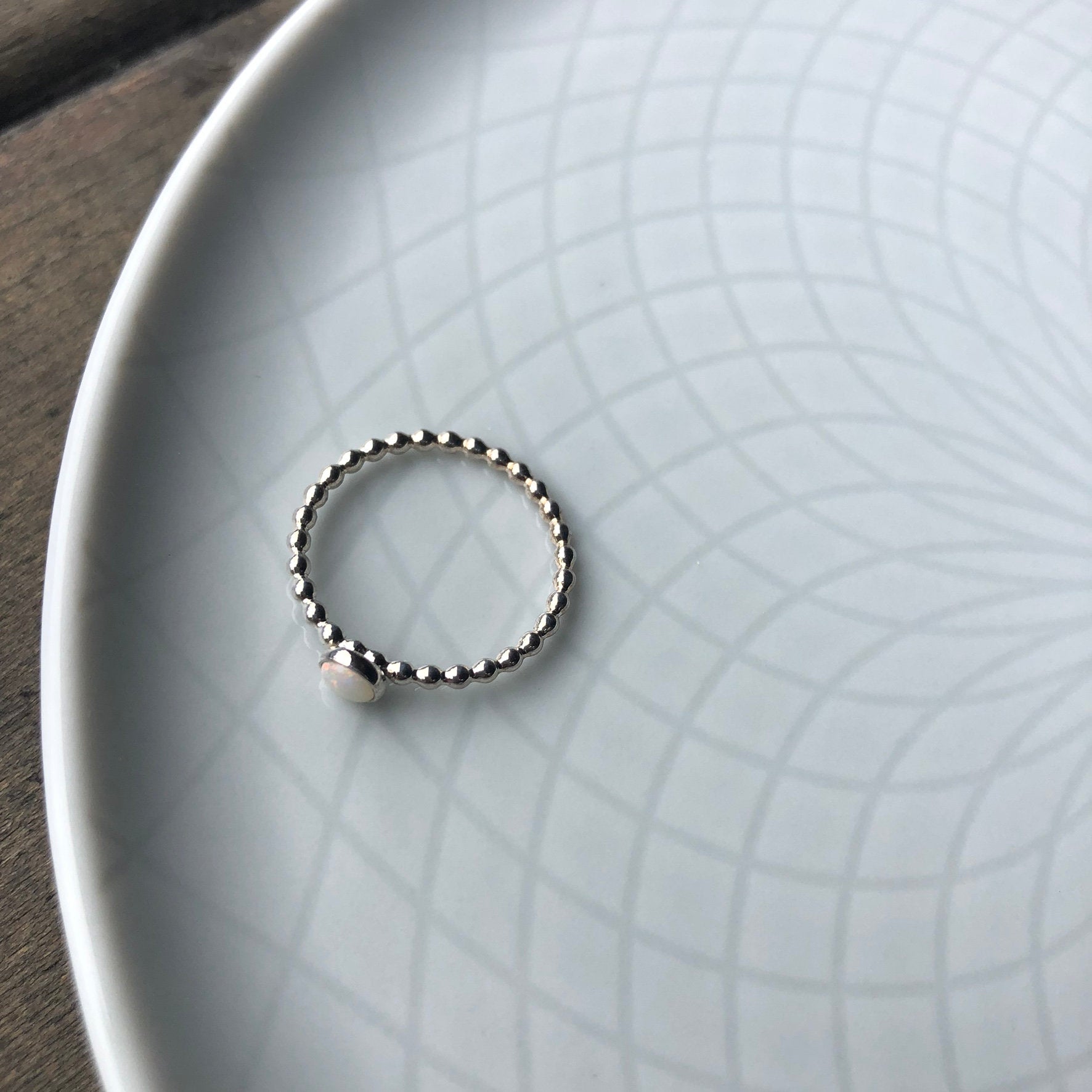 Small Manmade Simulated Opal Silver Ring top view - Trisha Flanagan
