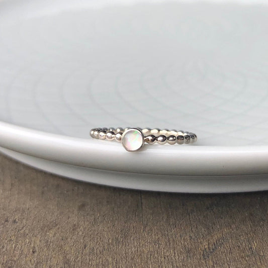 Mini White Manmade Simulated Opal Stacking Ring - Trisha Flanagan