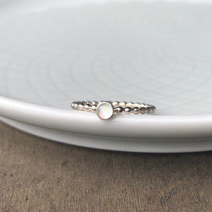 Mini White Manmade Simulated Opal Stacking Ring - Trisha Flanagan
